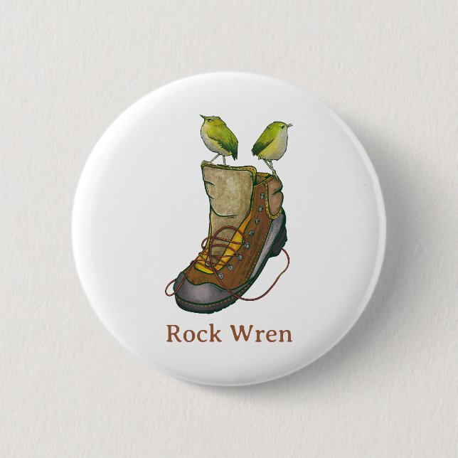 Rock Wren Tuke On a hiking boot Button (Front)