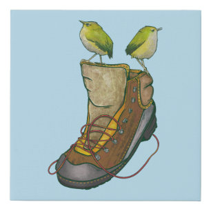 Rock Wren Tuke On a hiking boot Faux Canvas Print
