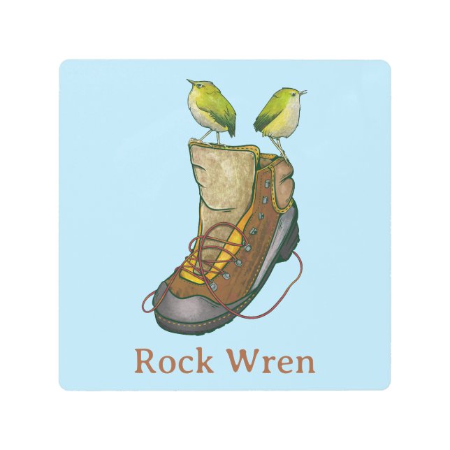 Rock Wren Tuke On a hiking boot Metal Print (Front)