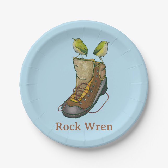 Rock Wren Tuke On a hiking boot Paper Plates (Front)