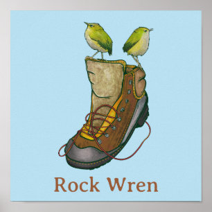 Rock Wren Tuke On a hiking boot Poster