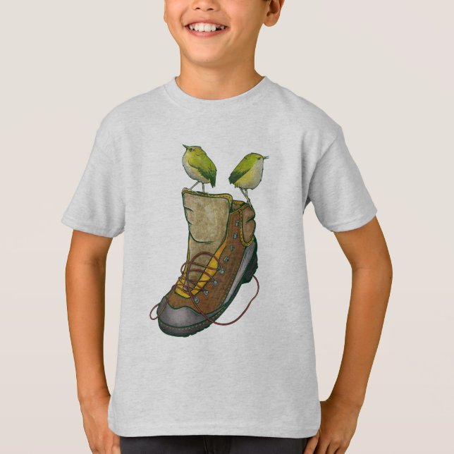 Rock Wren Tuke On a hiking boot T-Shirt (Front)