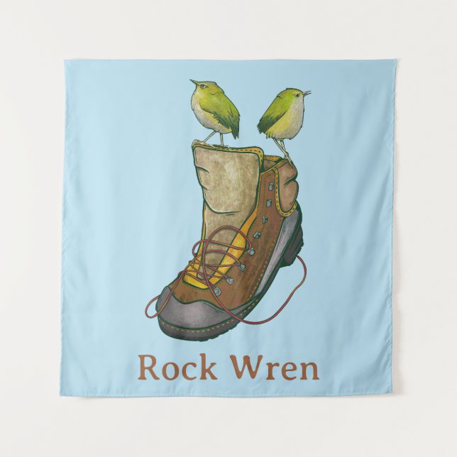 Rock Wren Tuke On a hiking boot Tapestry (Front)