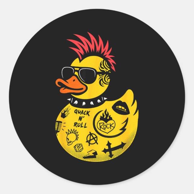 Rock Yellow Rubber Duck Men Women Kids Funny Duck  Classic Round Sticker (Front)