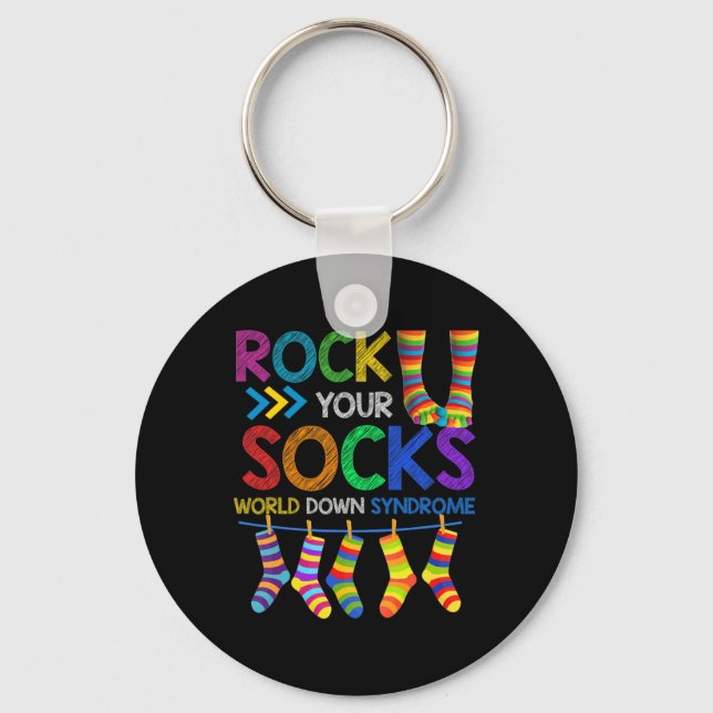 Rock Your Socks Cute 3-21 Trisomy 21 World Down Sy Keychain (Front)