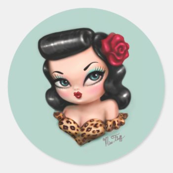 Rockabilly Baby Doll Classic Round Sticker by FluffShop at Zazzle