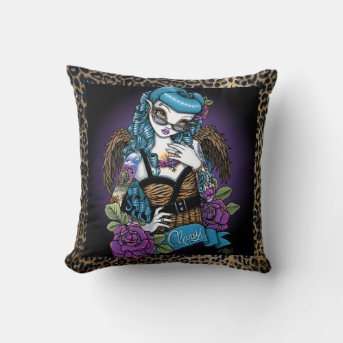 Rockabilly Baby Tattoo Angel Throw Pillow