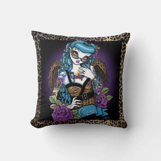 Rockabilly Baby Tattoo Angel Throw Pillow (Front)