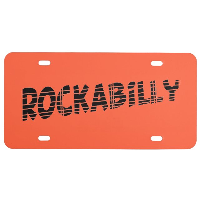 RockaBilly black orange plastic license plate (Front)