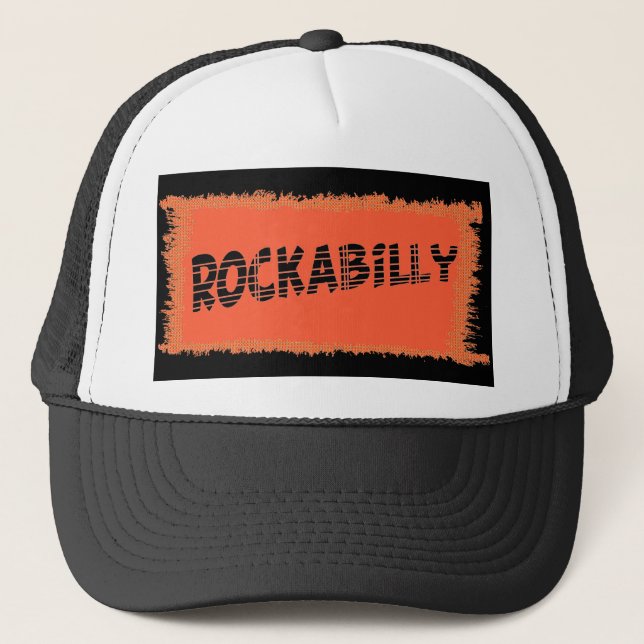 RockaBilly black ripped black trucker hat (Front)