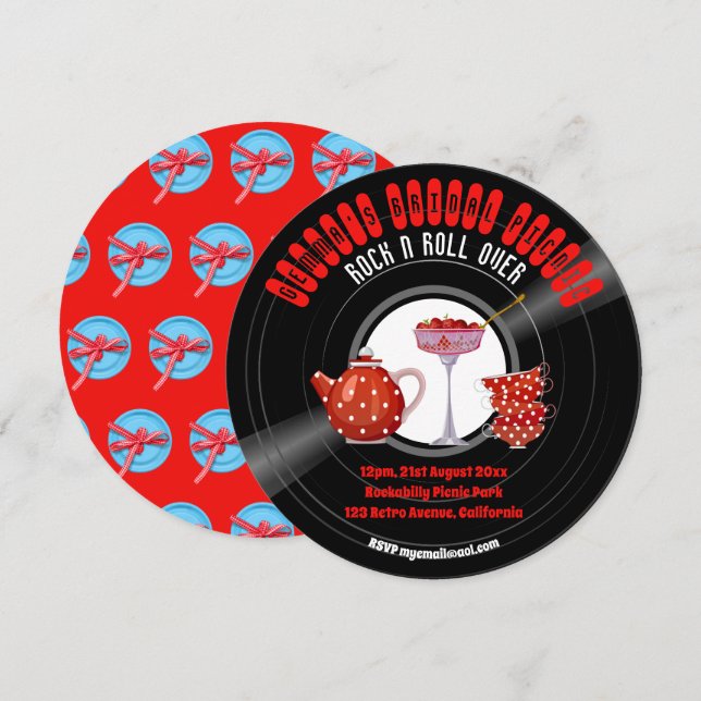 Rockabilly Bridal Shower Vinyl Record Retro 1950s Invitation (Front/Back)