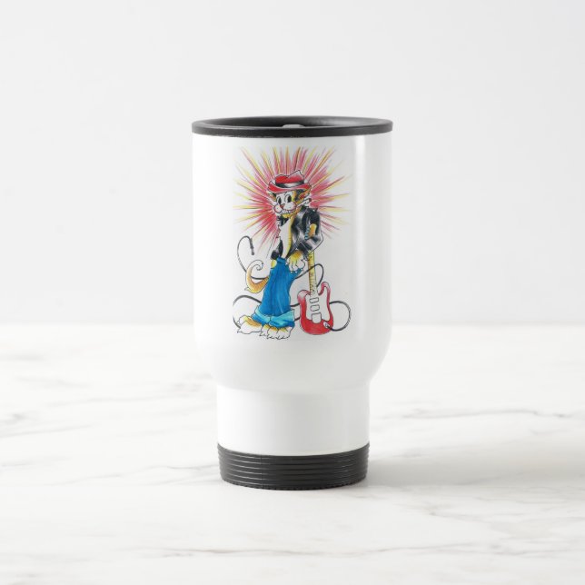 rockabilly cat in color travel mug (Center)
