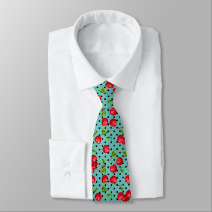 Rockabilly Cherries Polka Dots on Blue Neck Tie