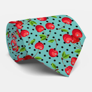 Rockabilly Cherries Polka Dots on Blue Neck Tie
