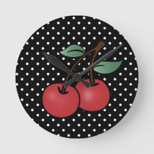 ROCKABILLY CHERRY POKE DOTS WALL CLOCK