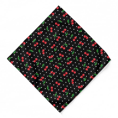 Rockabilly Cute Polka Dots and Red Cherries Print  Bandana