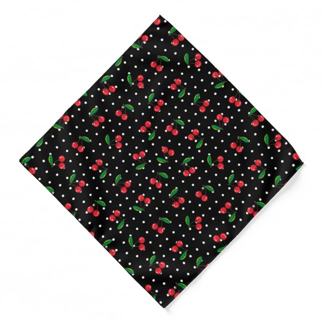 Rockabilly Cute Polka Dots and Red Cherries Print  Bandana (Front)