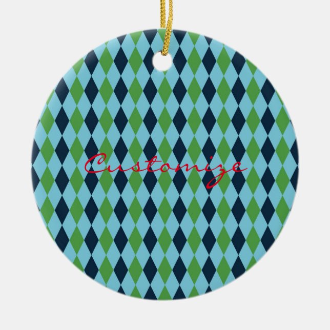 Rockabilly diamond plaid Thunder_Cove Ceramic Ornament (Front)