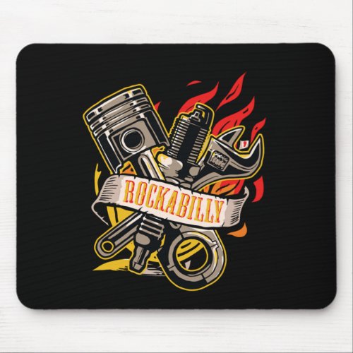 Rockabilly Engine Piston Wrench On Fire Mechanic Mouse Pad