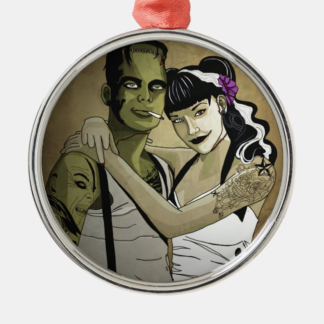 Rockabilly Frank and Bride Metal Ornament (Front)