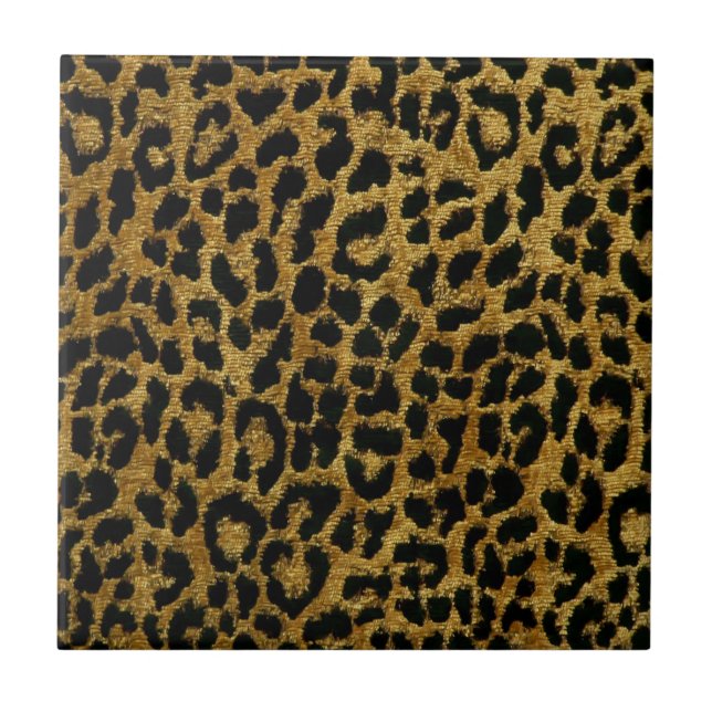 Rockabilly Gold Black Leopard Print Ceramic Tile (Front)