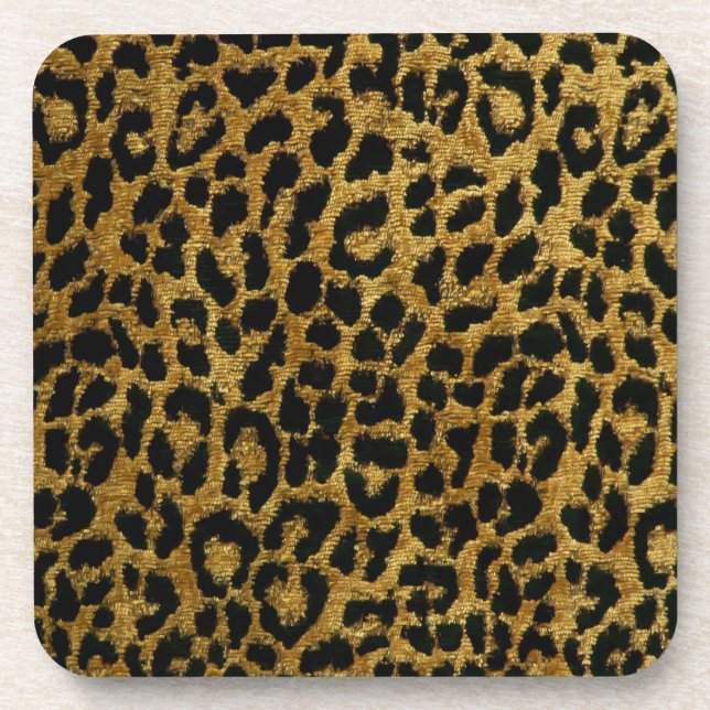 Rockabilly Gold Black Leopard Print Cork Coaster (Front)
