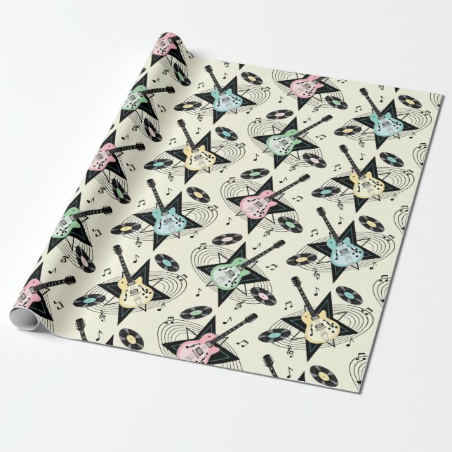 Rockabilly Guitar Party! on Ivory Wrapping Paper (Unrolled)