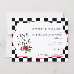 Rockabilly Hearts and Rose Wedding Save the Date