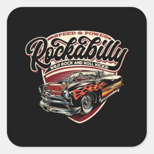 Rockabilly Hotrod Speed Flames _ neg Square Sticker