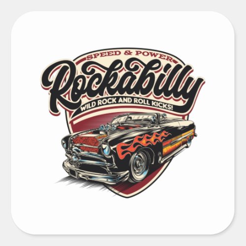 Rockabilly Hotrod Speed Flames _ pos Square Sticker