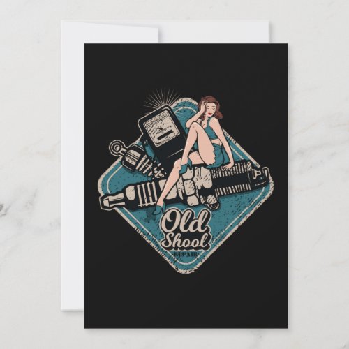 Rockabilly Old School Pin Up Girl Repair Shop Invitation