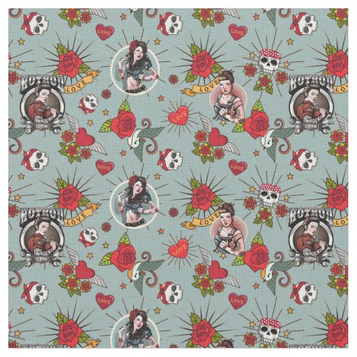 Rockabilly Pin Up Girls Mechanics And Roses Fabric