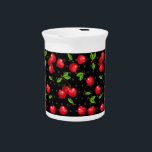 Rockabilly Polka Dots & Cherries on Black Beverage Pitcher<br><div class="desc">Pump up your rockabilly style with some luscious red cherries on a black on black polka dot background.</div>
