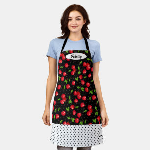 Rockabilly Polka Dots & Red Cherries Personalized Apron