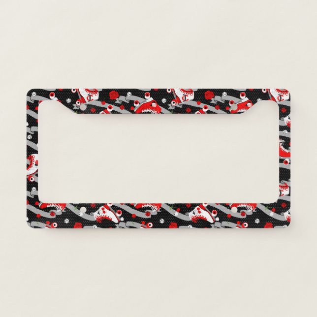 Rockabilly Retro Roller Skating Pattern License Plate Frame (Front)