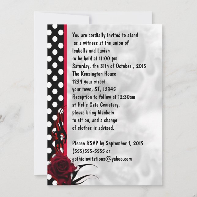 Rockabilly Roses and Polka Dots Goth Wedding Invitation (Front)