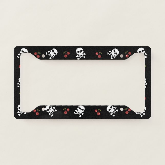 Rockabilly Skulls Cherries License Plate Frame (Front)