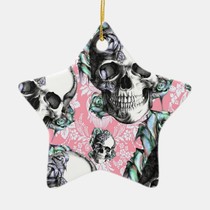 Rockabilly Skulls in Spring. Christmas Tree Ornament