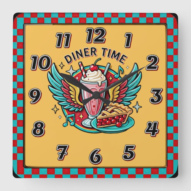 Rockabilly Square Wall Clock (Front)