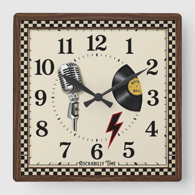 Rockabilly Square Wall Clock (Front)