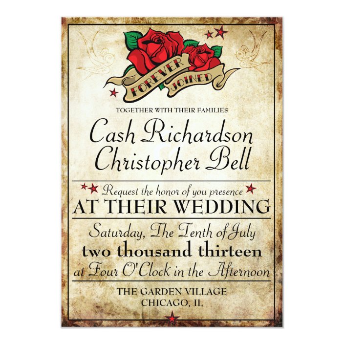 Rockabilly Tattoo Rose Rocker Wedding Invitations Zazzle Rockabilly Tattoo Rose Rocker Wedding