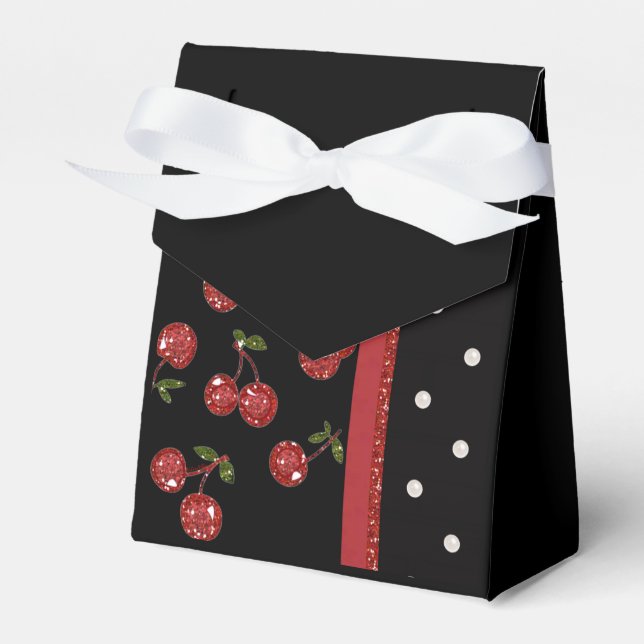 Rockabilly Very Cherry Cherries Black Favor Box (Front Side)