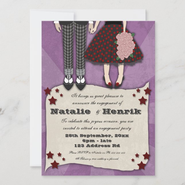 Rockabilly Wedding, 5.5x7.5 engagement Invitation (Front)