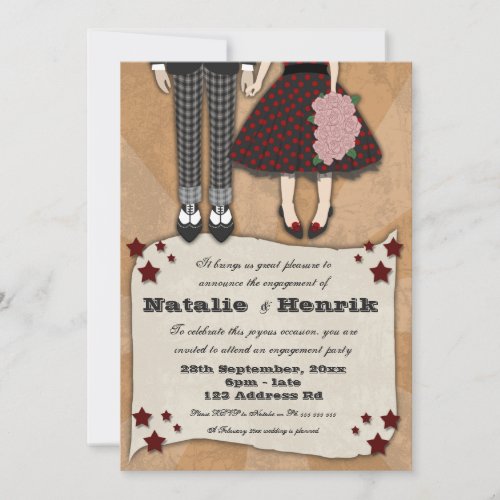 Rockabilly Wedding 5x7 engagement Invitation