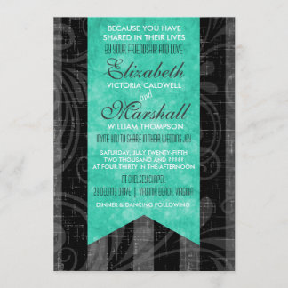 Rockabilly Wedding Invitation Grey & Black Stripes