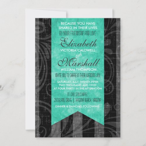 Rockabilly Wedding Invitation Grey  Black Stripes