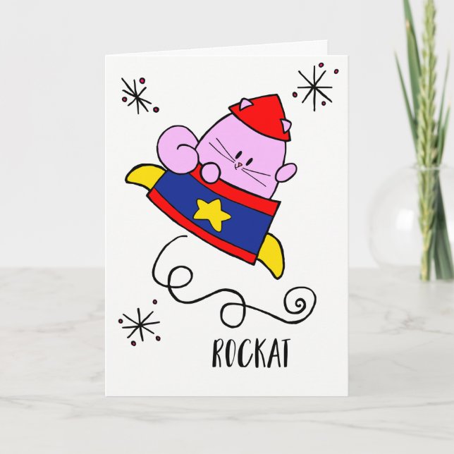 Rockat cartoon rocket cat inspirational quote card (Front)