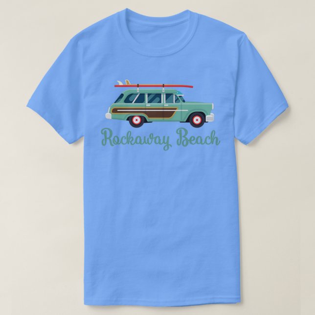 Rockaway Beach New York Retro Surf Wagon T-Shirt (Design Front)