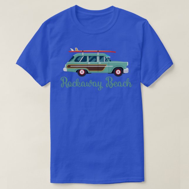 Rockaway Beach New York Retro Surf Wagon T-Shirt (Design Front)