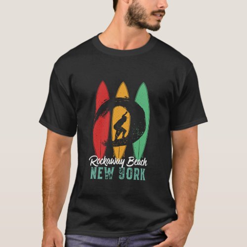 Rockaway Beach New York Vintage Retro Surfing T_Shirt